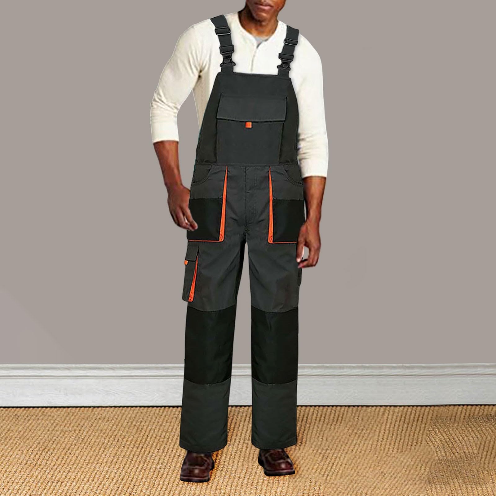 Peto para hombre, monocolor, mono con tirantes, pantalones de trabajo con múltiples bolsillos, mono holgado, pierna recta, pantalones de trabajo cómodos para el tiempo libre, ropa de calle a