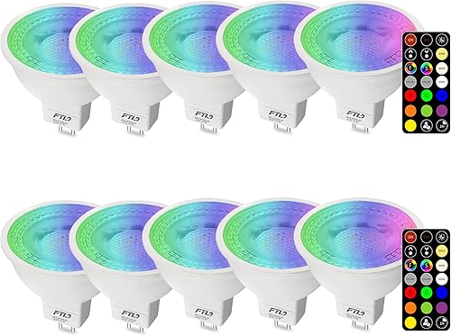 FTL MR16 Bombilla LED que cambia de color con control remoto, bombillas de colores regulables RGB de 12 V 5 W  40 W, 30 colores, 2700 K-6000 K,