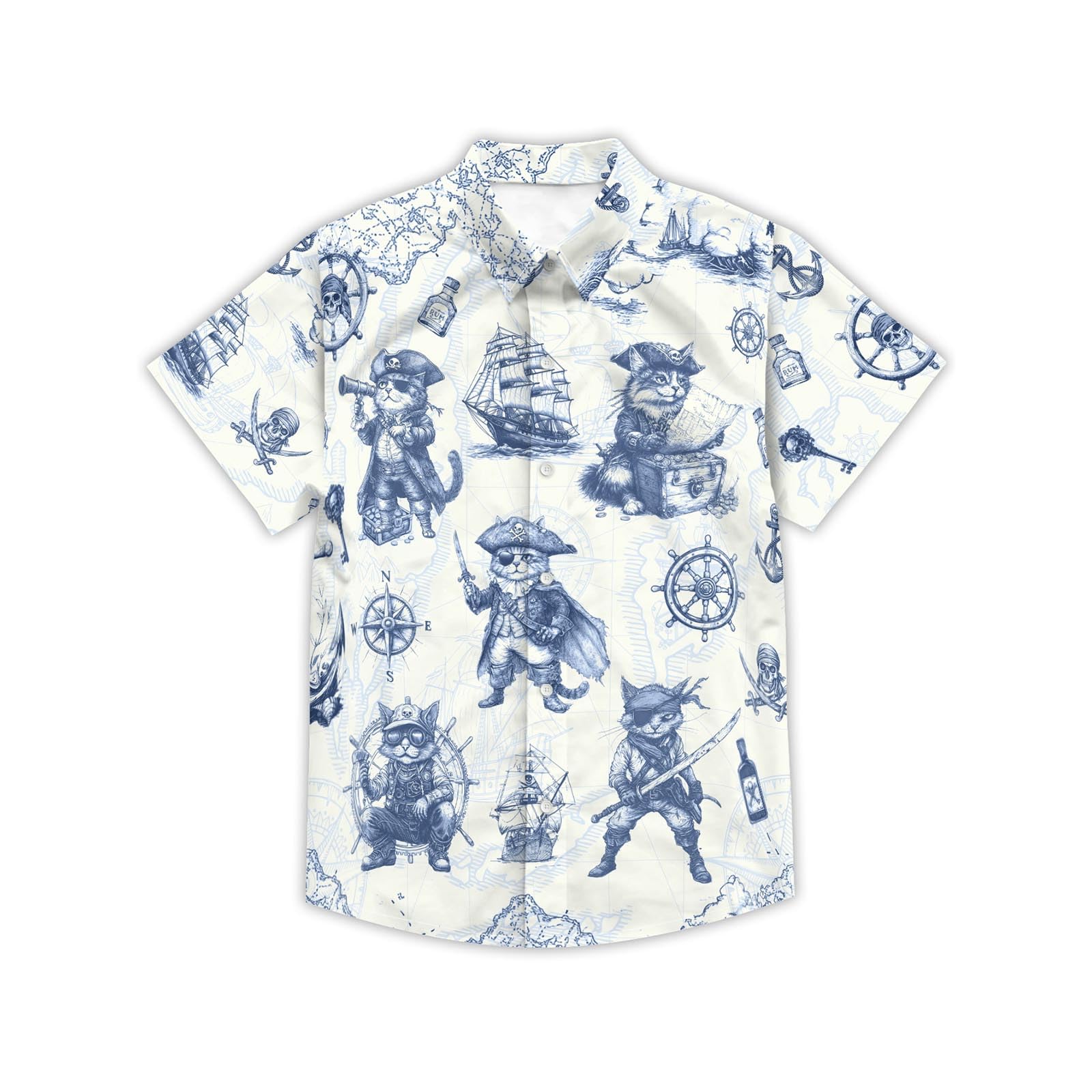 THE PIRATE KING Funny Pirate Hawaiian Shirt Boys Girls Beach Tropical Casual Short Sleeve Button Down Shirt for 5-14 Years