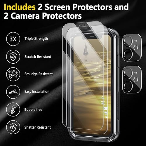 Miniatura 5 de Hekodonk Funda para iPhone 11, protector de pantalla de vidrio templado + protector de lente de cámara, resistente a los golpes, protección