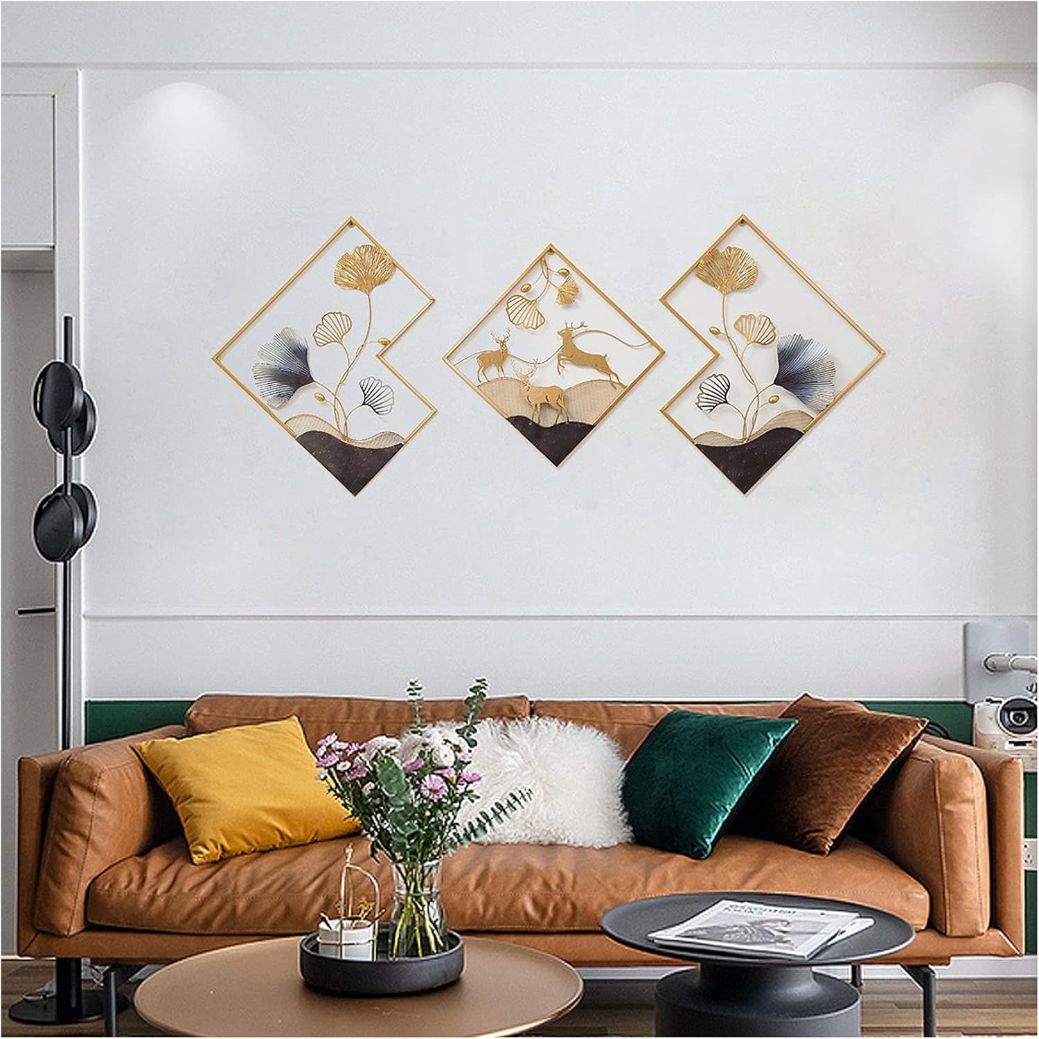 WANLIAN Gold Metal Wall Decor for Living Room, Large Gold