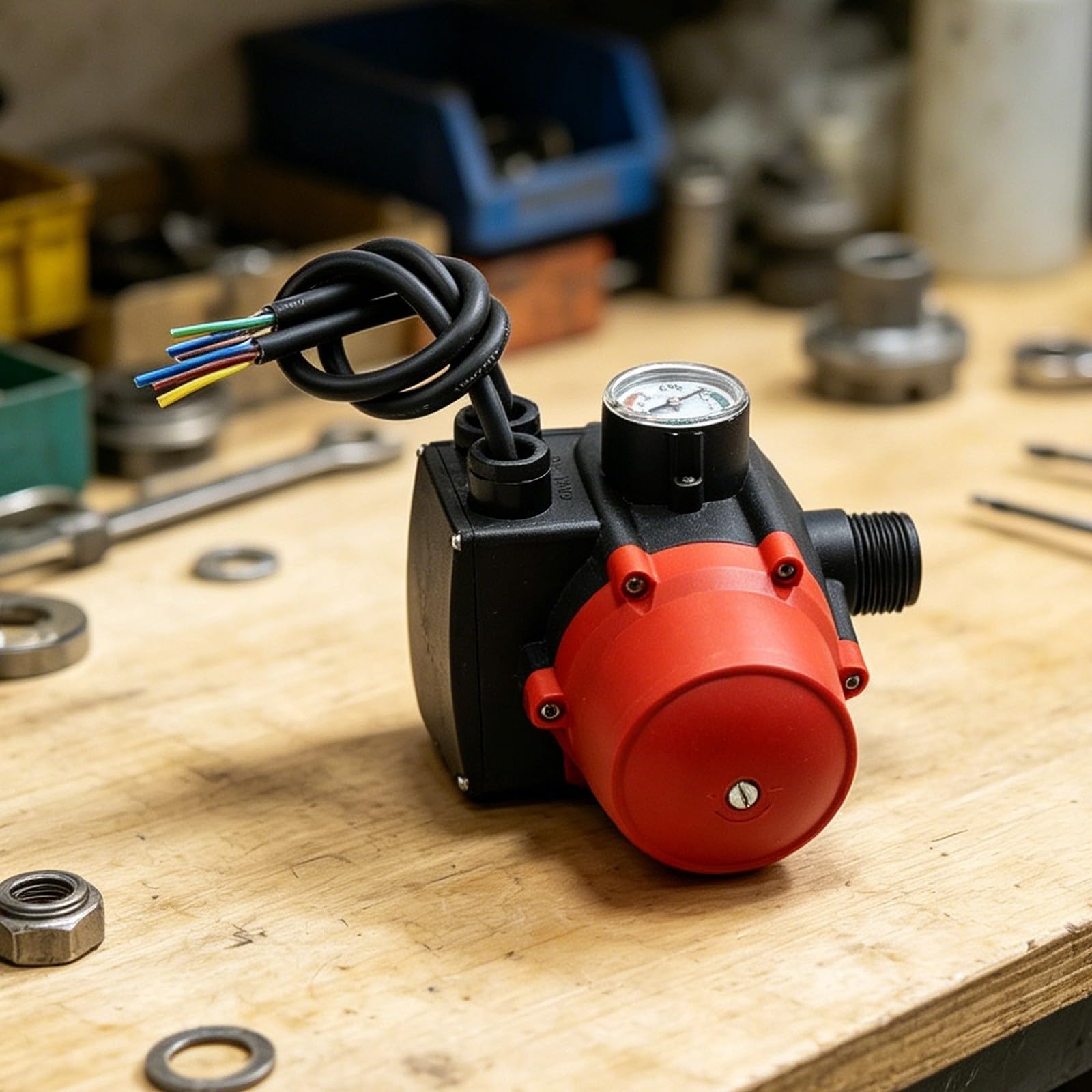 EPC-2 Elektronischer Pumpenschalter 1100W, Druckwächter mit IP65 Wasserschutz & 10 Bar Manometer, Automatischer Druckschalter für Hauswasserversorgung und Gartenpumpen, AC 220-240V