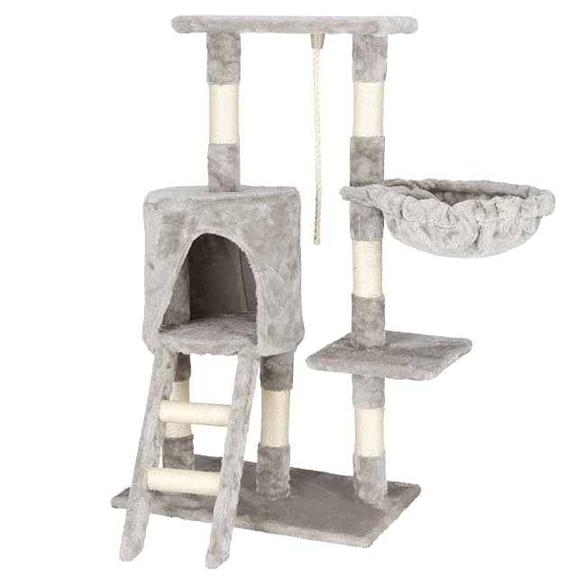 Foto 6 de 8 de SPRINGOS Árbol rascador para gatos con caseta y nido, cuerda de juego, 96 cm