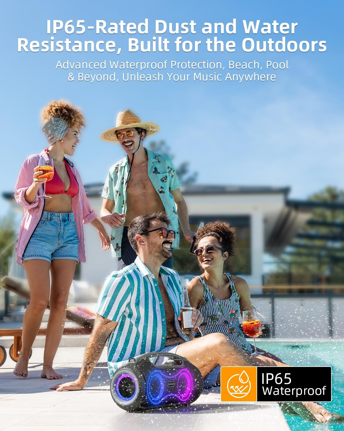 Portable Bluetooth Speaker Wireless, 180W Max Loud Waterproof Speakers, Bass Boost Boom Box for Party and Outdoor, w/2*Subwoofer, 2*Tweeter, DSP, IP65, 24H, TWS, TF, USB, AUX - Image 6