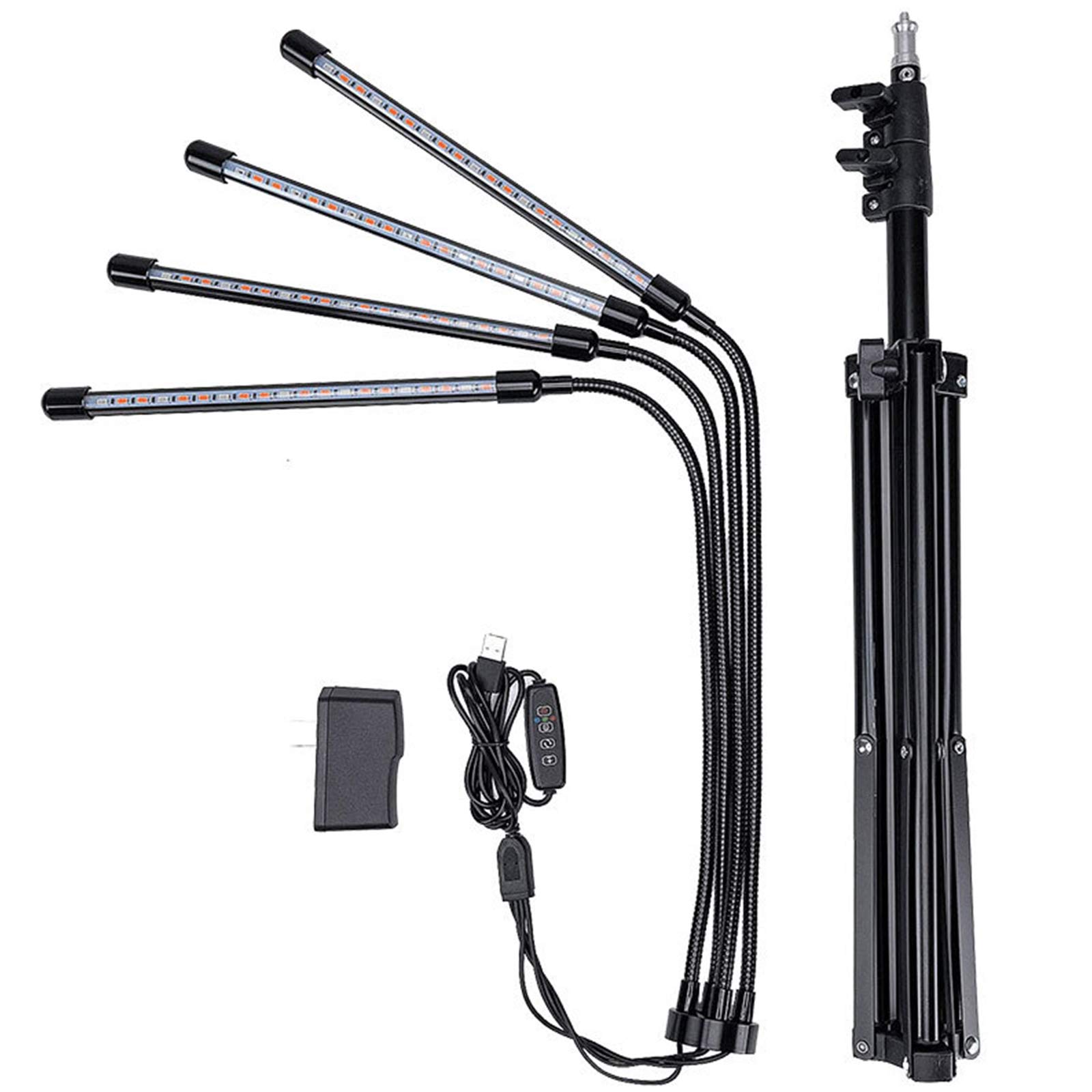 Lampada per Piante, 4 Luci A LED da Terra con Treppiede Regolabile per Piante da Coltivazione Interno, 80LED con Timer Automatico 4H/8H/12H,Spettro Completo, 3 modalità 9 Livelli di Luminosità