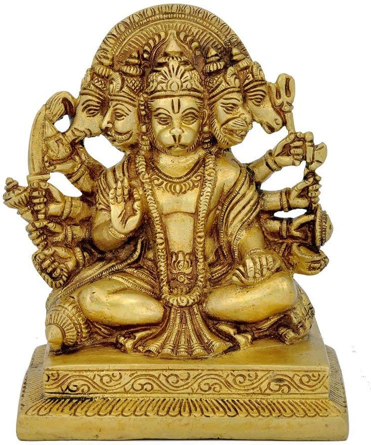 Red Bag Brass Panch Mukhi Hanuman Idol, Standard, Gold
