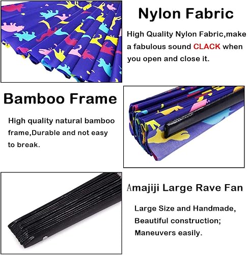 Miniatura 4 de Amajiji Ventilador de mano plegable grande para hombres y mujeres, ventilador de mano de bambú chineasejaponés, accesorios de festival, decoración
