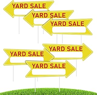 6 Pack Yard Sale Signs with Stakes, Double Sided Arrow Lawn Signs for Outdoor (17x6 Inch) - Waterproof Corrugated Plastic, Easy to Install & Reuse Yellow