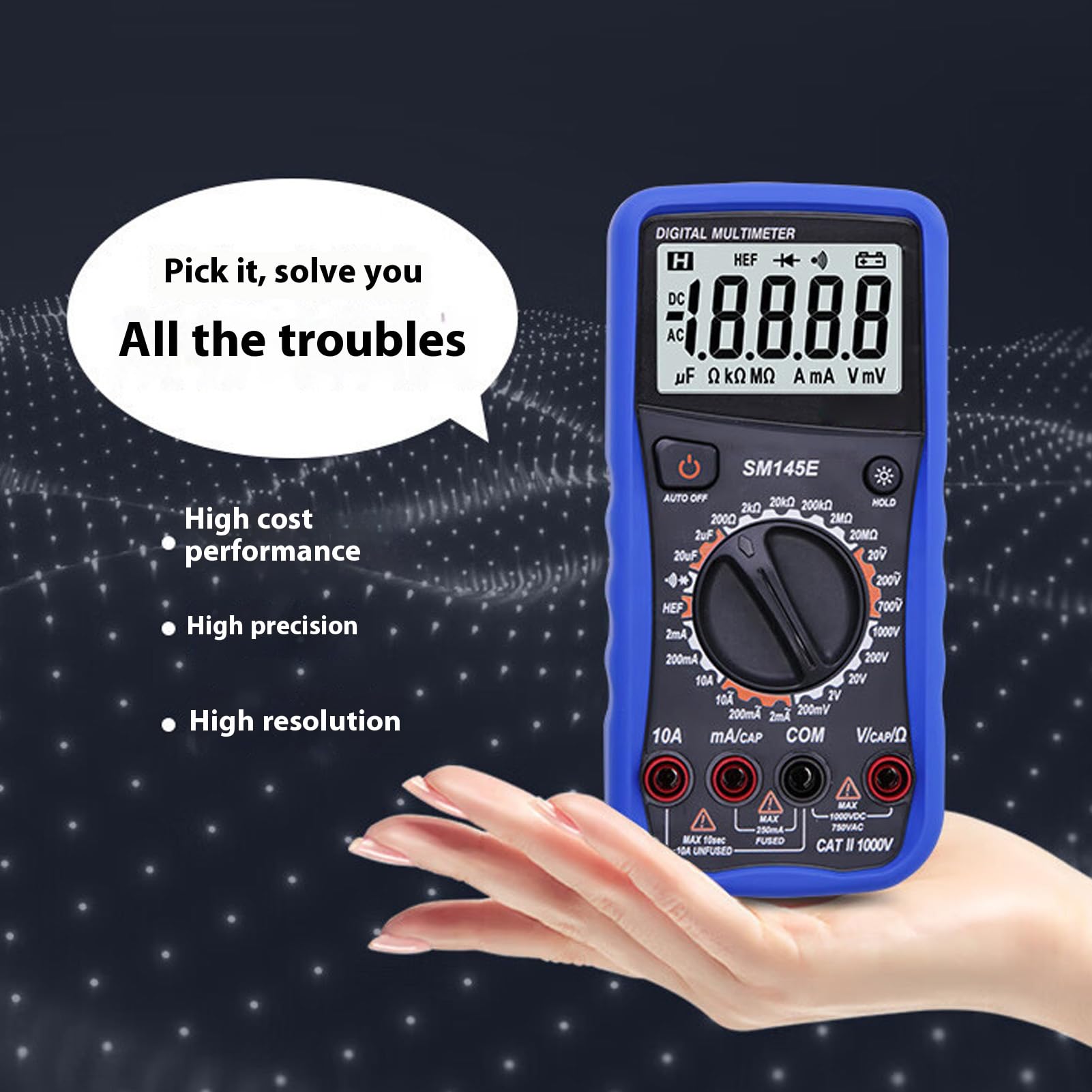 Digital Multimeter Tester, Smart Rechargeable Voltmeter Automotive Multimeters with Storage Bag, LCD Display 4.5 Digits 5 Times s Multi Purpose Tester with Adjustable Stand