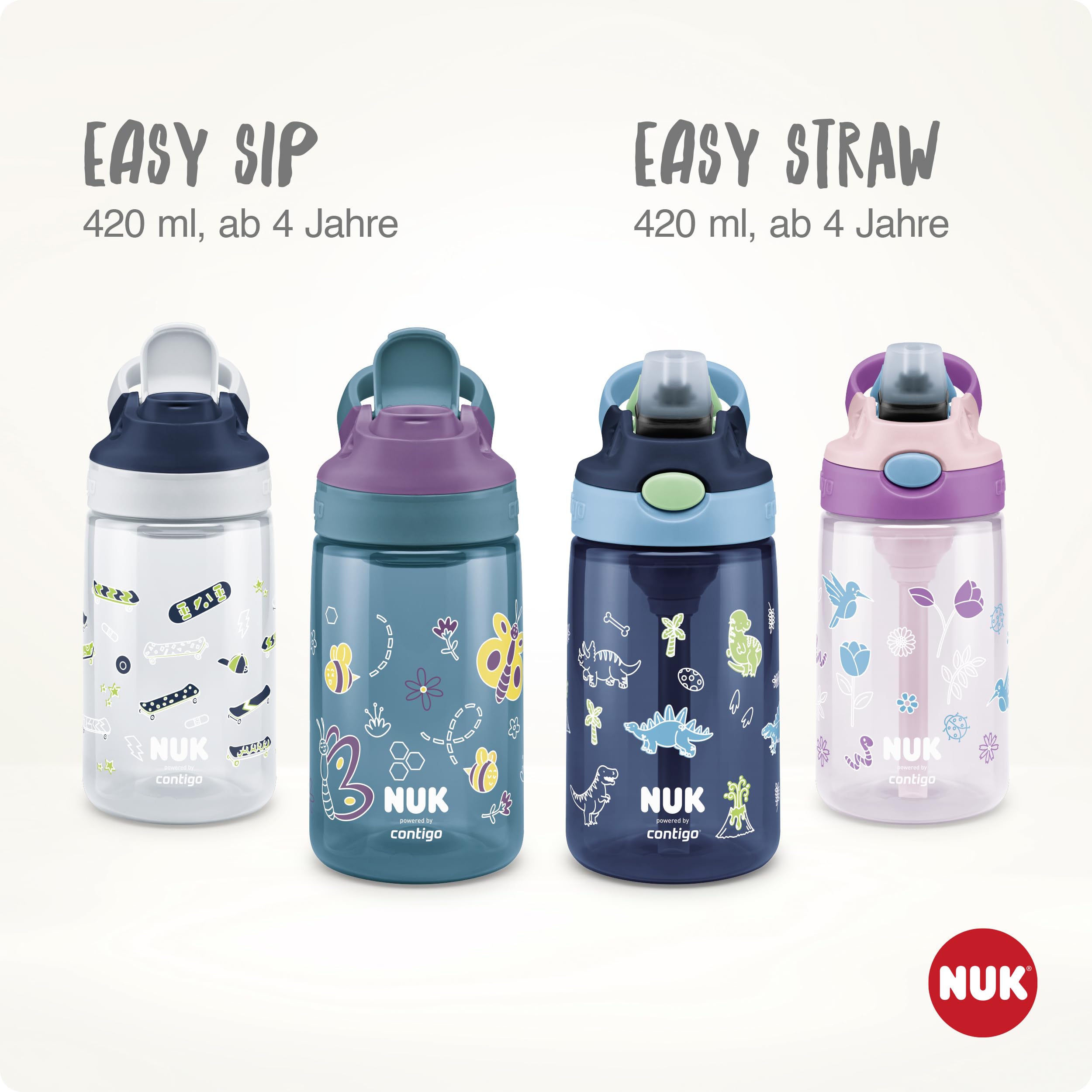 NUK By Contigo Easy Sip Cup butelka na napoje dla dzieci (od 4 lat) | zabezpieczona przed wyciekiem | wyprodukowana z wytrzymałego tritanu | nie zawiera BPA | nadaje się do mycia w zmywarce | 420 ml |