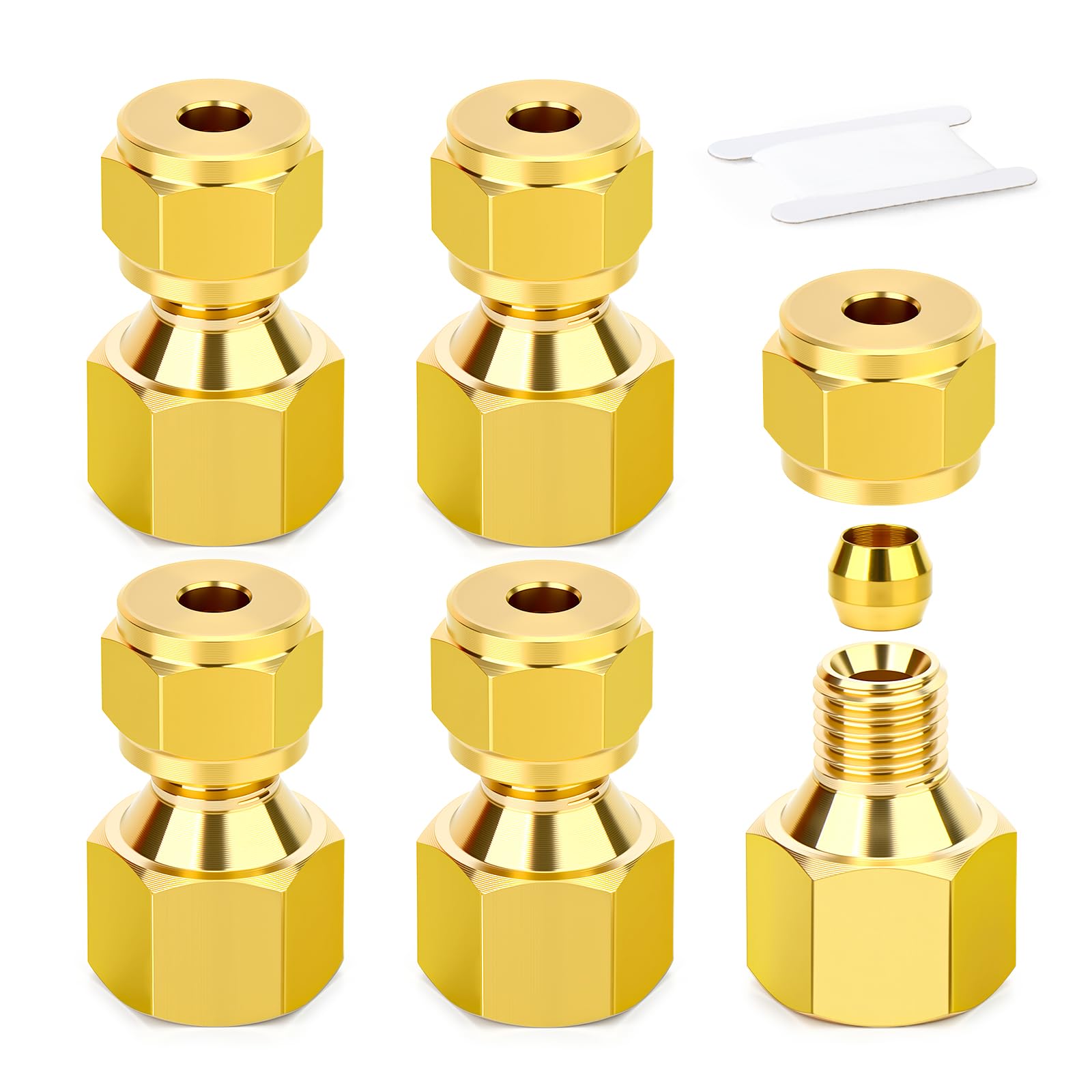 5Pcs Brass Compression Tube Pipe Fitting, 4MM Tube OD X 1/8" BSP Female Compression Union Straight Connector