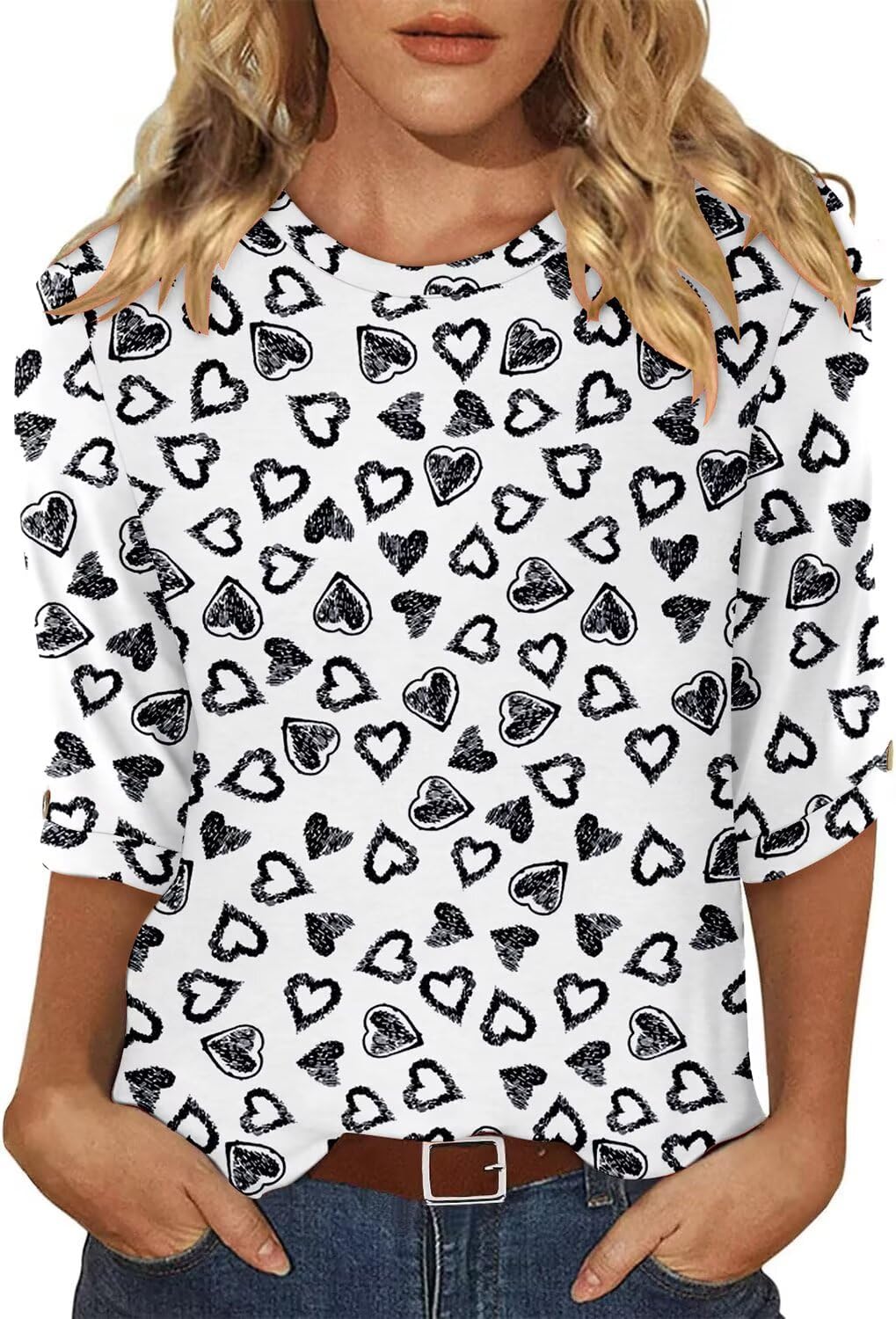 KISSMODA Women's Casual 3/4 Sleeve T-Shirts 2025 V-Neck Tunic Tops Cute Tees Blouses Loose Fit Business Work Tee Top