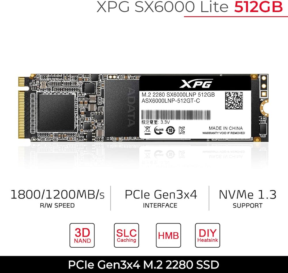 ADATA XPG SX8200 Pro 1TB 3D NAND PCIe Gen3 NVMe M.2-2280 Internal Solid State Drive thumbnail 5
