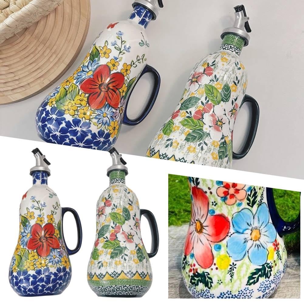 Botella dispensadora de aceite de oliva, boquilla antigoteo, dispensador de aceite y vinagre de cerámica para cocina, ideal para salsas y aceites