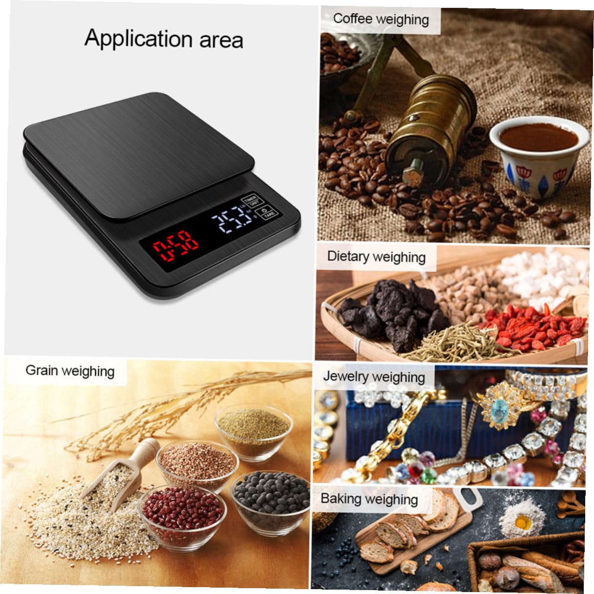 YARNOW Báscula Digital de Cocina y Café con Temporizador, Capacidad 5kg, Pantalla Led, Alta Precisión para Hornear y Pesar Alimentos Fácilmente