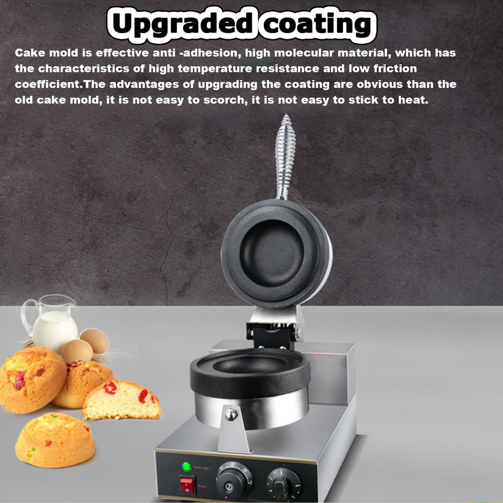 Hamburguesas Gofreras Redondas 1300W, Máquina eléctrica comercial para hacer gofres y tartas de huevo con bandeja de goteo para restaurante, control de temperatura 50-300℃ placas antiadherentes
