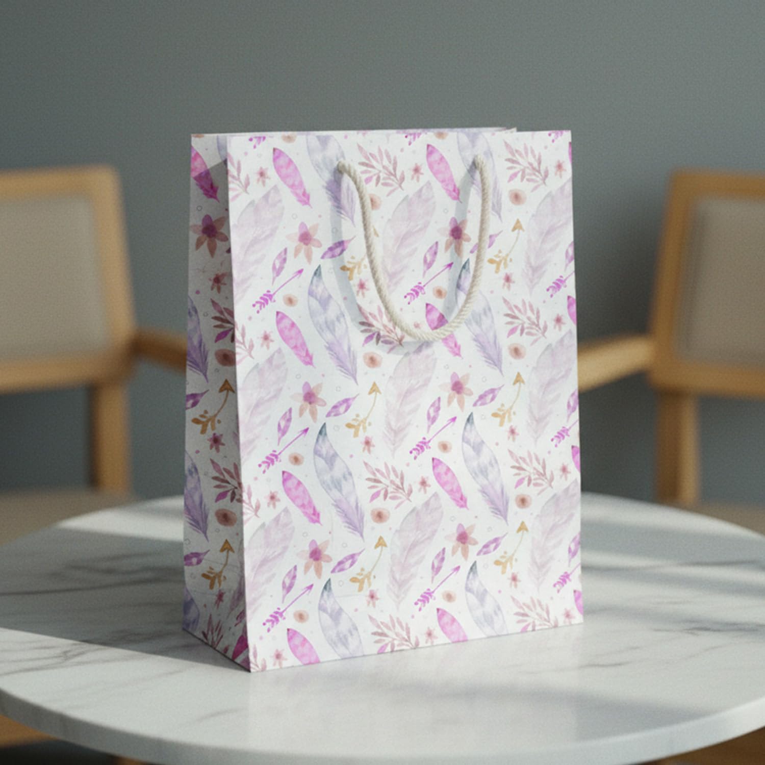 Prettykrafts Pink Leaves Print Gifting Carry Bag | Pack of 5 | 38x28x9 cm | Large Size | Reusable & Eco-Friendly Paper Bags for Gifting, Parties, Return Gifts, Shopping and Special Occasions, Multi-image-16