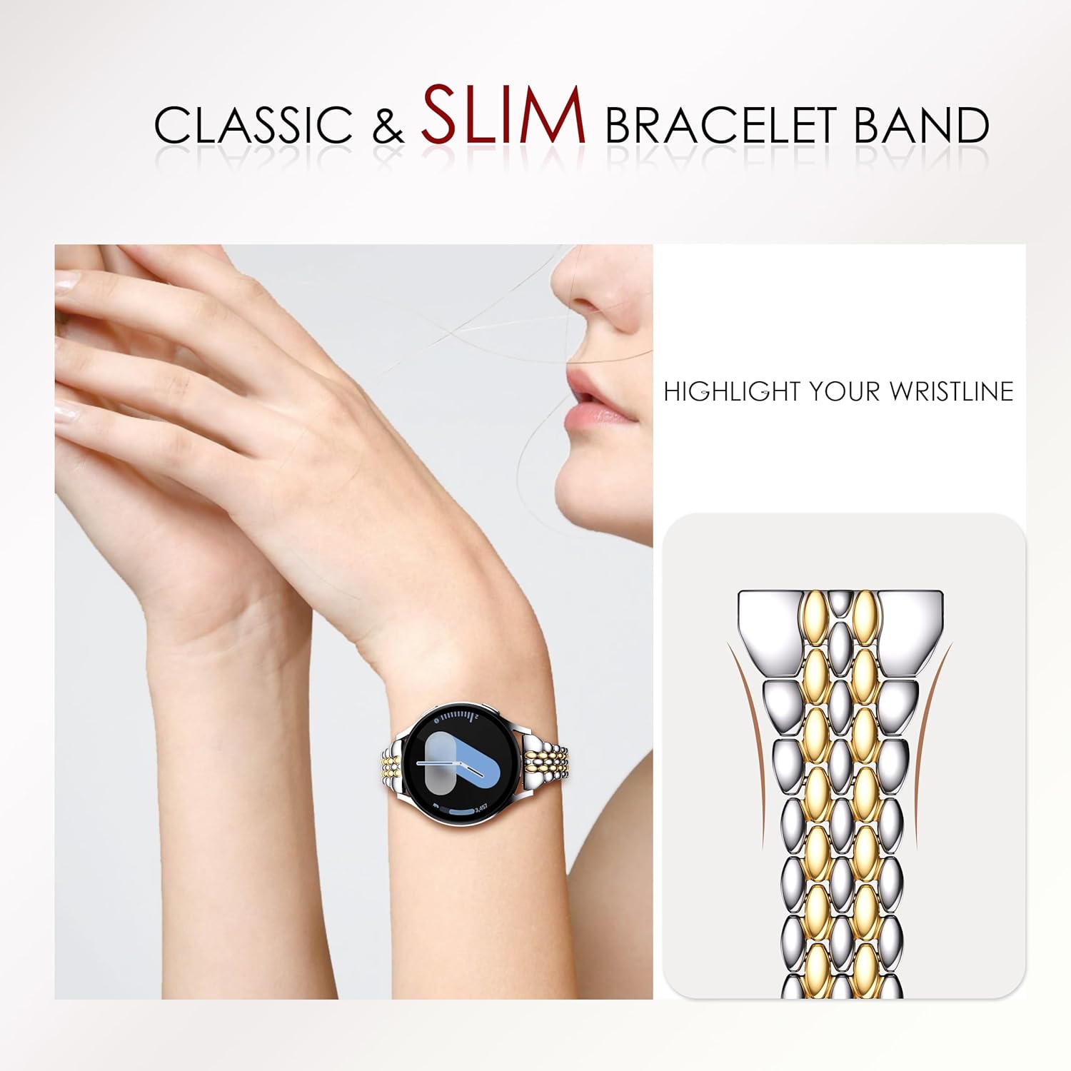 GELISHI Slim Metal Band Compatible with Galaxy Watch 7 Band 6 5 4 FE 40mm /44mm Women, 20mm Thin Stainless Steel Strap for Galaxy Watch 6 Classic 43mm/47mm/ 4 Classic 42mm/46mm /5 Pro 45mm