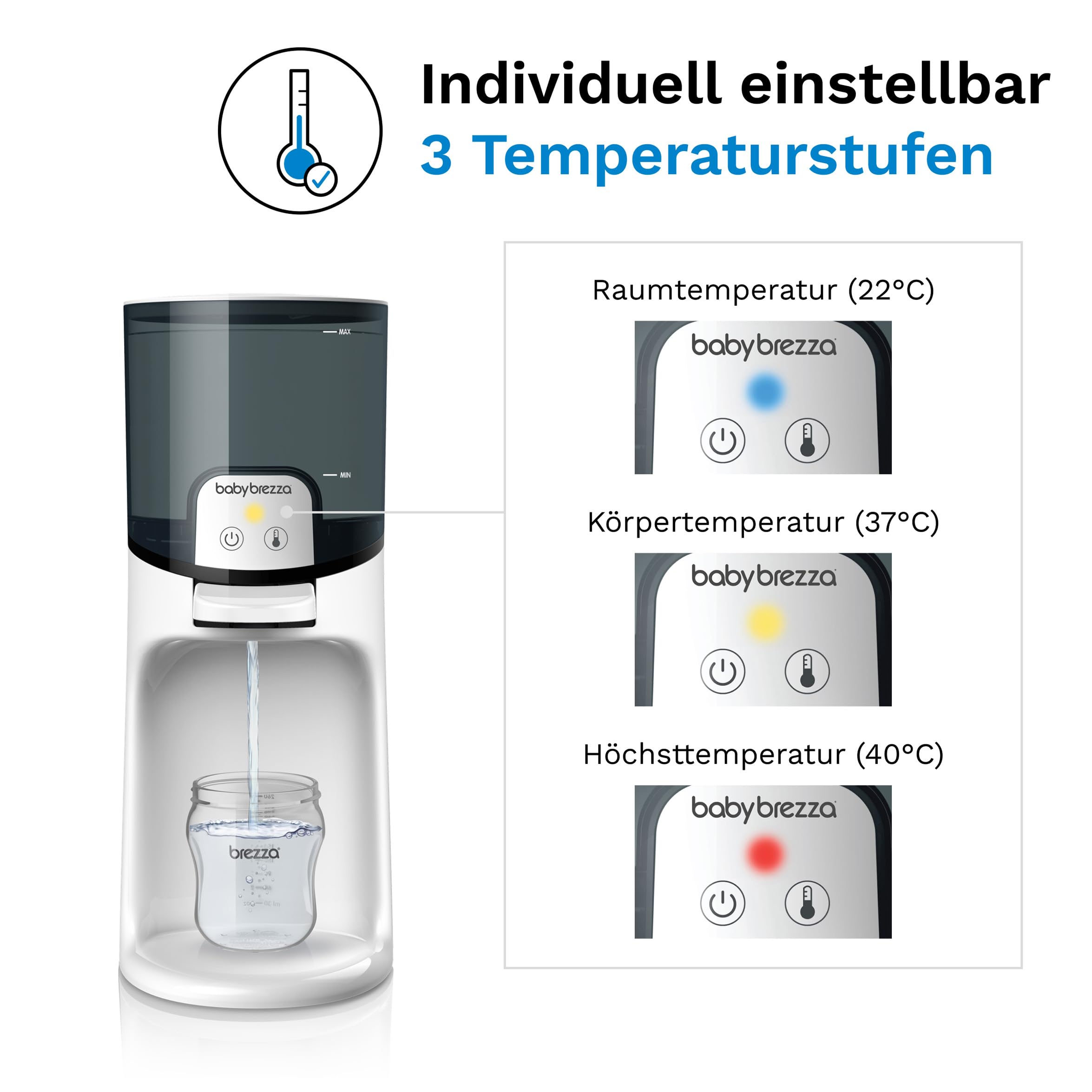 Baby Brezza Instant Water Warmer – Flaschenwärmer für Babyflaschen, sofort warmes Wasser für Babynahrung, 3 Temperaturen (22/37/40°C), ideal für Nachtfütterung & Säuglingsnahrung