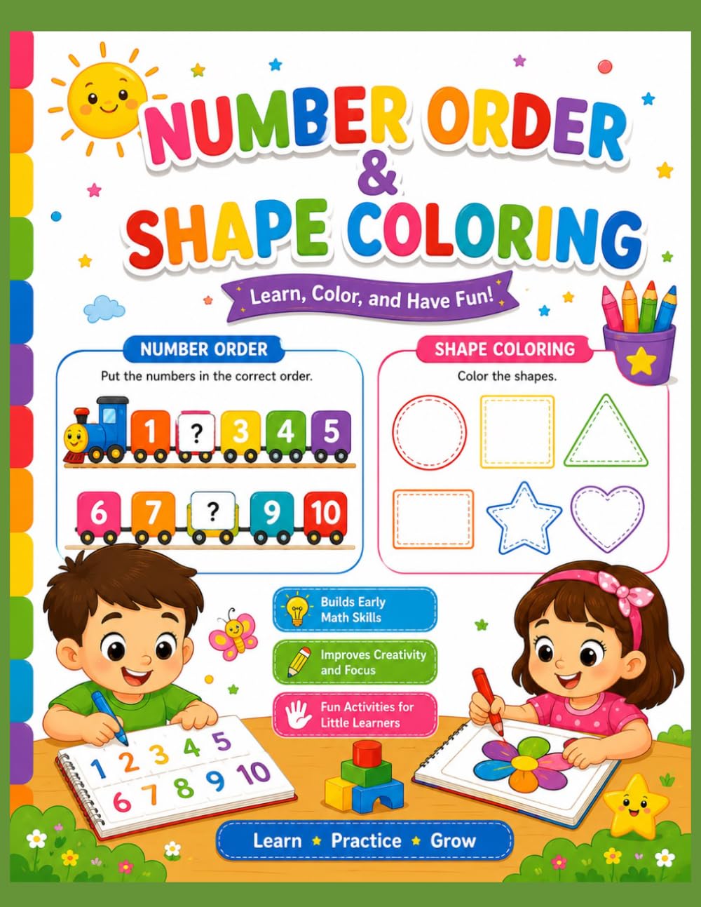 number order & shape coloring: Fun Numbers & Shapes for Kids Learn Number Order, Coloring, and Early Math Skills