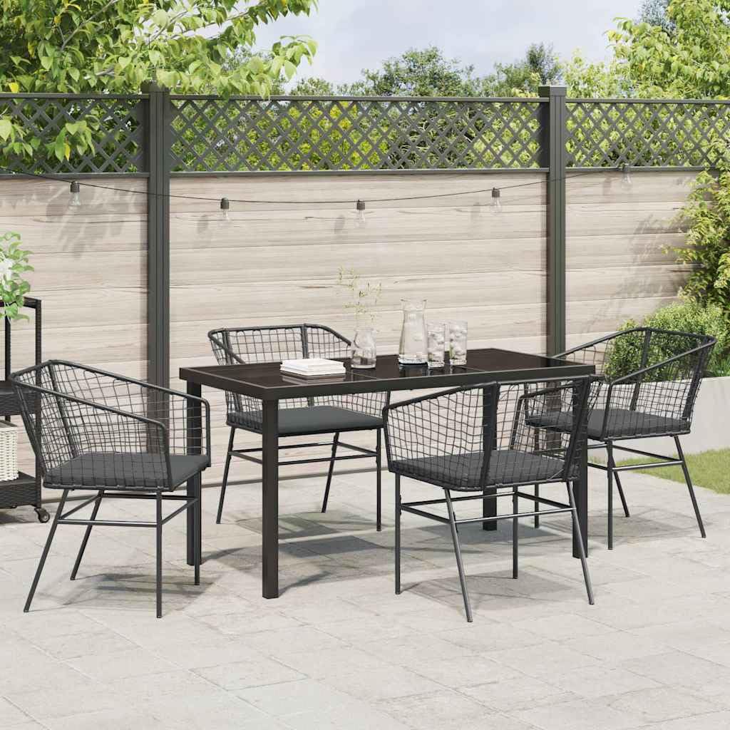 Set da Pranzo per Giardino 5 pcs Nero Polyrattan, Tavolo Lounge per Esterno, Arredo Relax, Sedia e Divano, Resistente, Ideale per Veranda, Patio, Balcone, Aperitivi e Pranzi