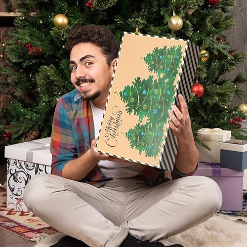 Miniatura 6 de POPGIFTU Juego de cajas de regalo de Navidad Kraft con tapas, 18 tamaños surtidos para envolver vacaciones, incluye 18 etiquetas de regalo (4
