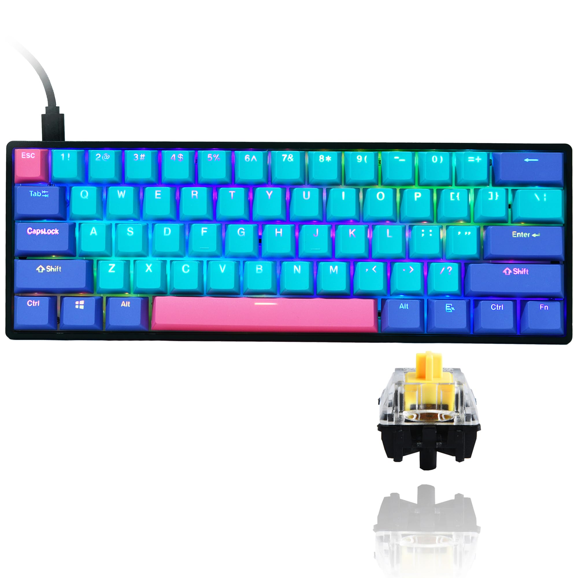 SOLIDEE Teclado mecánico para Juegos 60% con Cable,retroiluminado RGB,Anti ghosting NKRO,Teclas Macro programables,61 Teclas Teclado Intercambiable en Caliente(Gateron Optical Yellow,61 Joker)