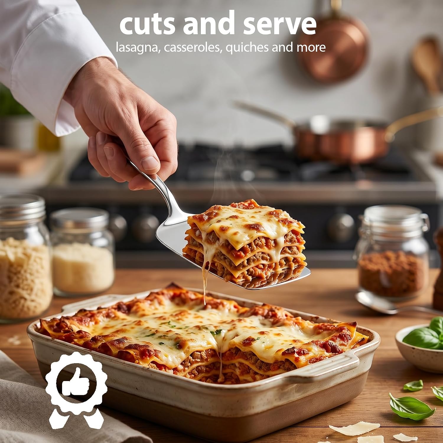 Lasagna Server, 11.5-Inch Stainless Steel Pie and Cake Server Cutter Spatula for Casseroles, Quiche & Desserts, Mirror-Polished Ergonomic Handle, Dishwasher Safe