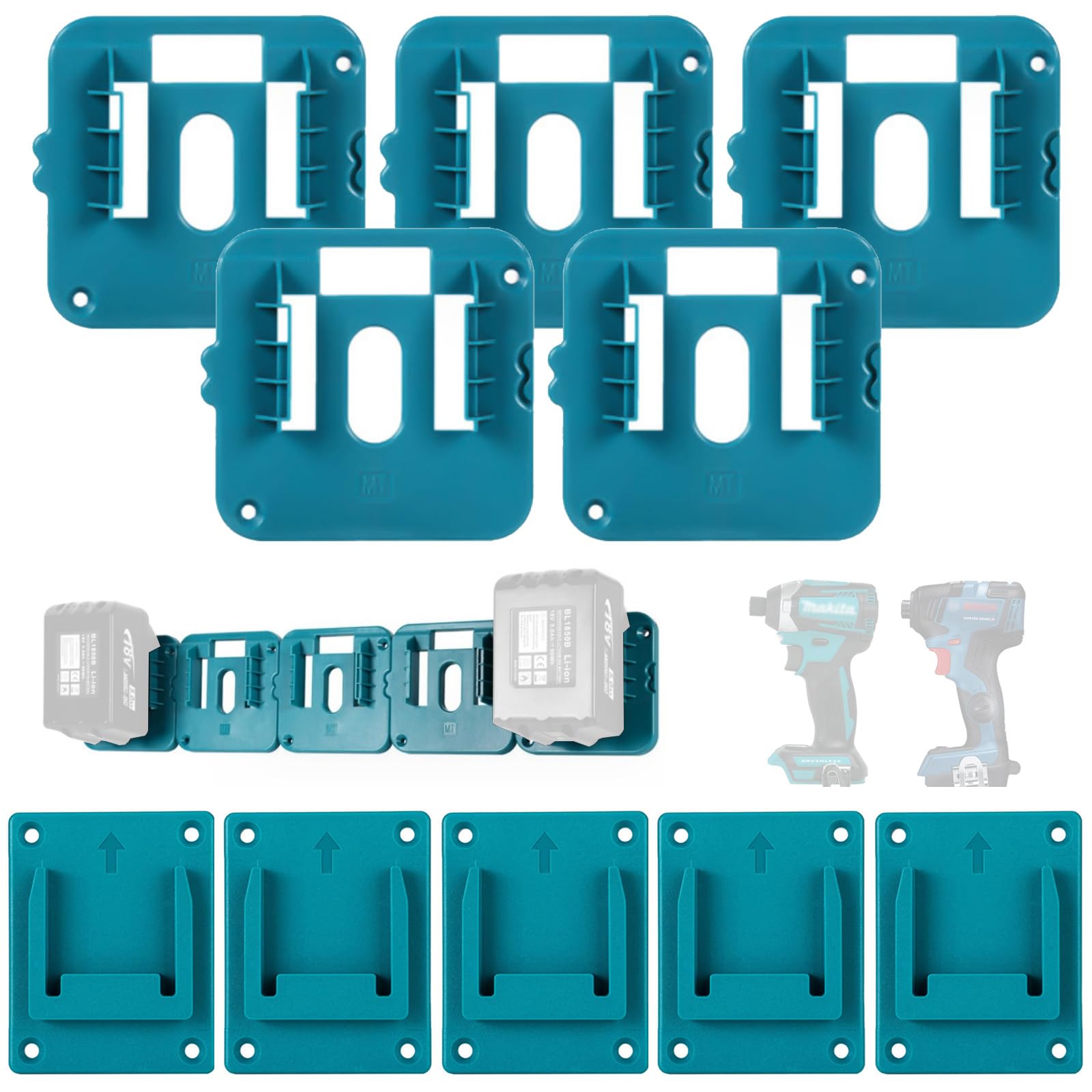 5 Packs Drill Tools Holder Dock Hanger Compatible with Makita 18V Battery Construction Van, Shelf (5pack Battery&5pack Tool Holder)