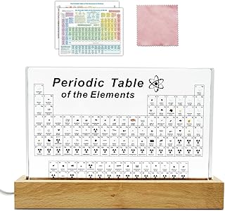 Zythtic Periodic Table With Real Elements Inside, Acrylic Periodic With 83 Real Elements, Warm LED Light Wooden Stand, And Periodic table poster for Kids, Students, Teacher