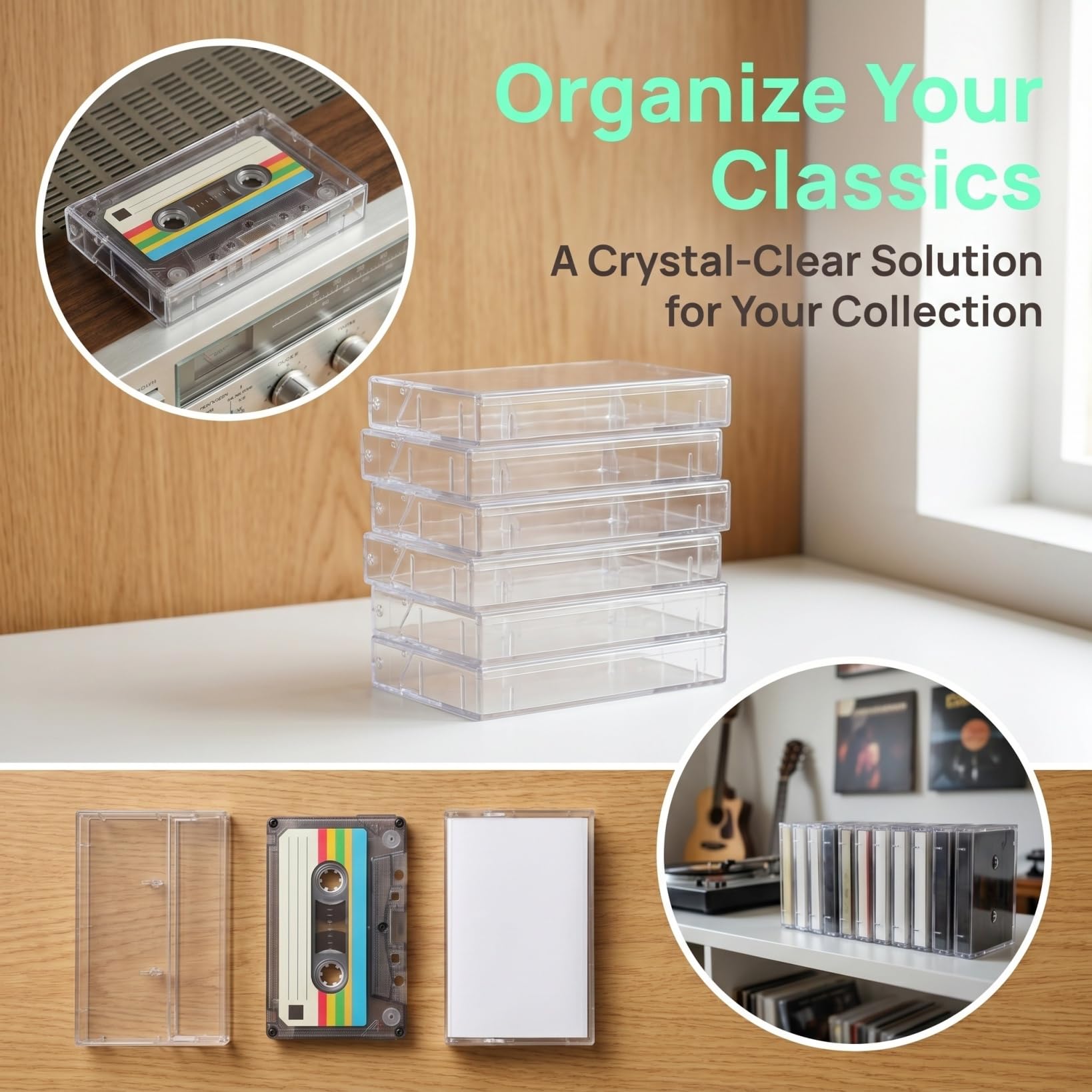 TOYANDONA Set di 6 custodie trasparenti per cassette, in plastica, ad alta trasparenza, per cassette standard