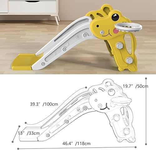 Miniatura 5 de Juego de tobogán para niños pequeños, para interiores y exteriores, con pelota y aro y peldaños antideslizantes, regalo para niños y niñas de 1 a 3