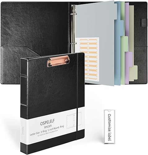 Ospelelf Carpeta vintage de cuero de tapa dura de 3 anillos de 1 pulgada, organizador profesional adecuado para tamaño carta, separadores de