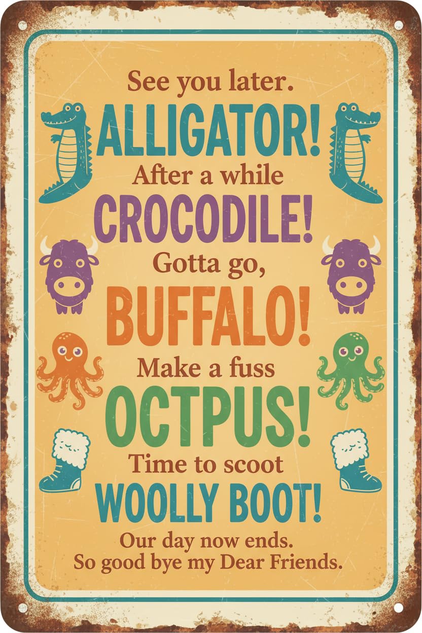 See You Later Alligator Tin Sign, 8x12 Inch Kids Decor
