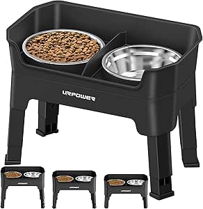 URPOWER 3-in-1 Elevated Dog Bowls - Adjustable Stand with Stainless Steel Bowls & Licking Plate