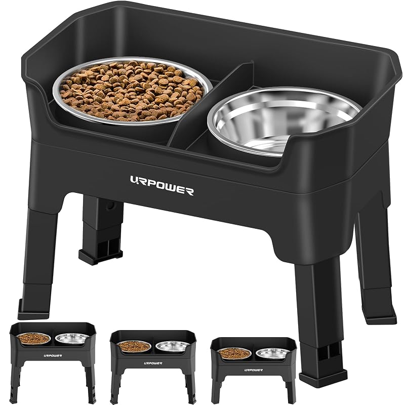 Comedouro elevado 3 em 1 ajustável para cães URPOWER Preto Grande