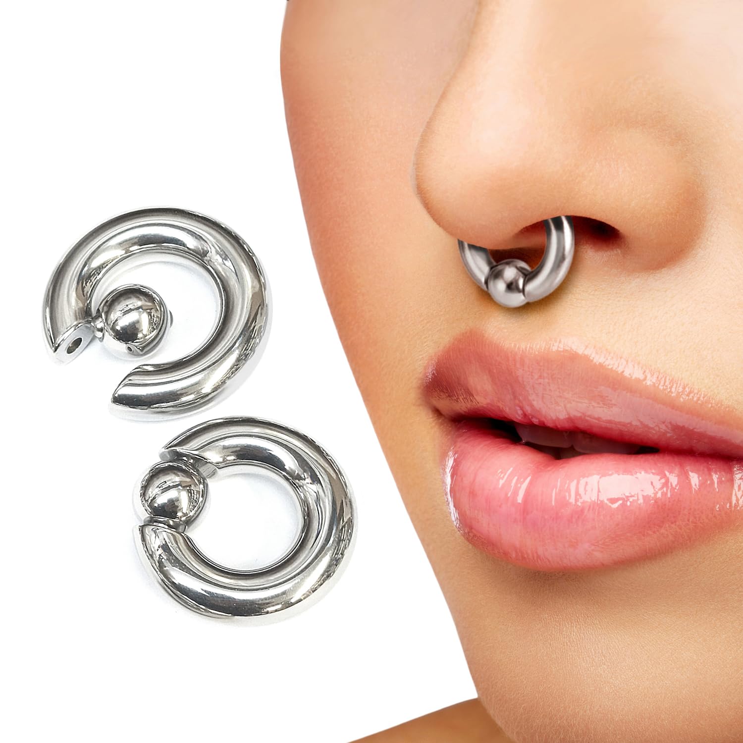 Titan Septum Piercing BCR Captive Bead Hoops Spring Ball Closure Ring 8G bis 00G Körperschmuck für Nase, Ohren, Intim, British Standard Zertifiziert vom Sheffield Assay Office, 1G (7.0mm) x 15mm (19