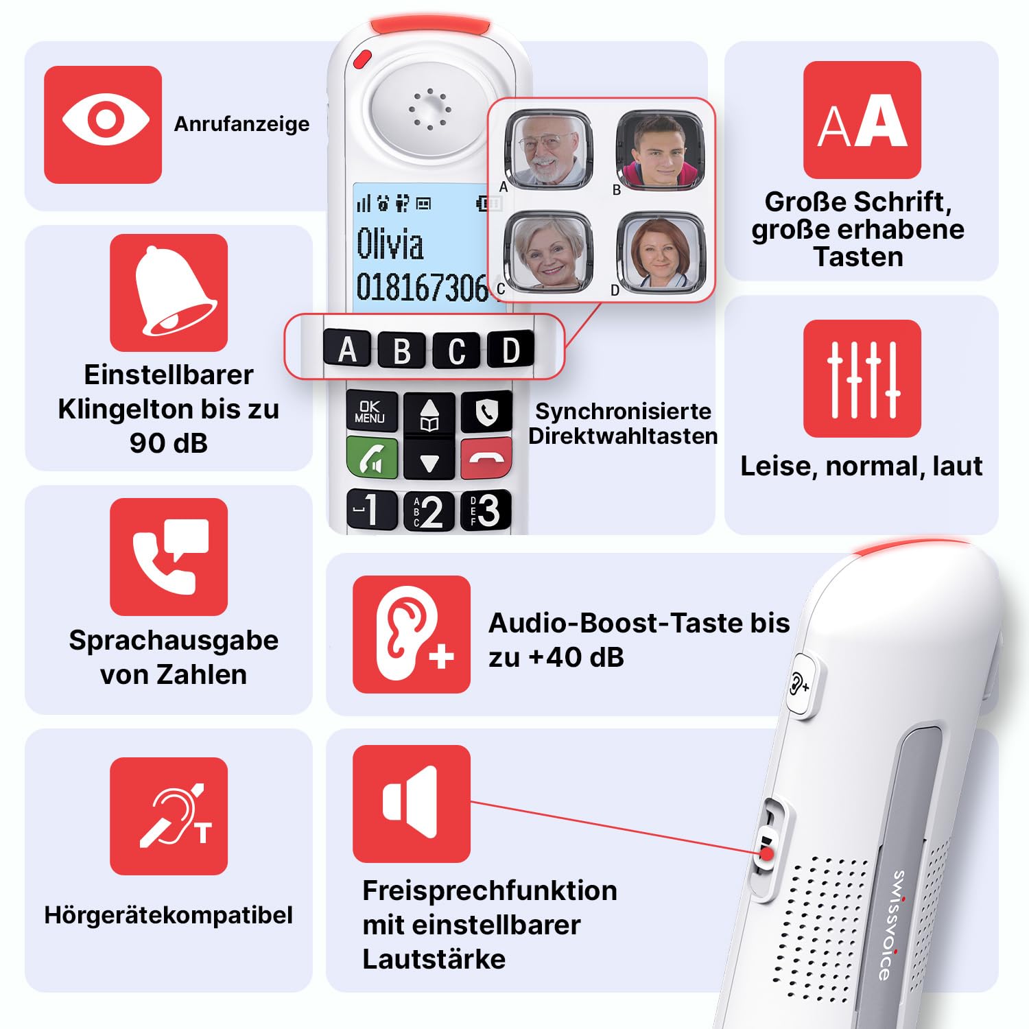 SWISSVOICE – Xtra 55 Handset – Zusätzliches Mobilteil für DECT Schnurlostelefon Swissvoice Xtra 2355, Xtra 2355 Duo und Xtra 3355 Combo – Einfache Installation – Funktioniert Nicht allein am Router