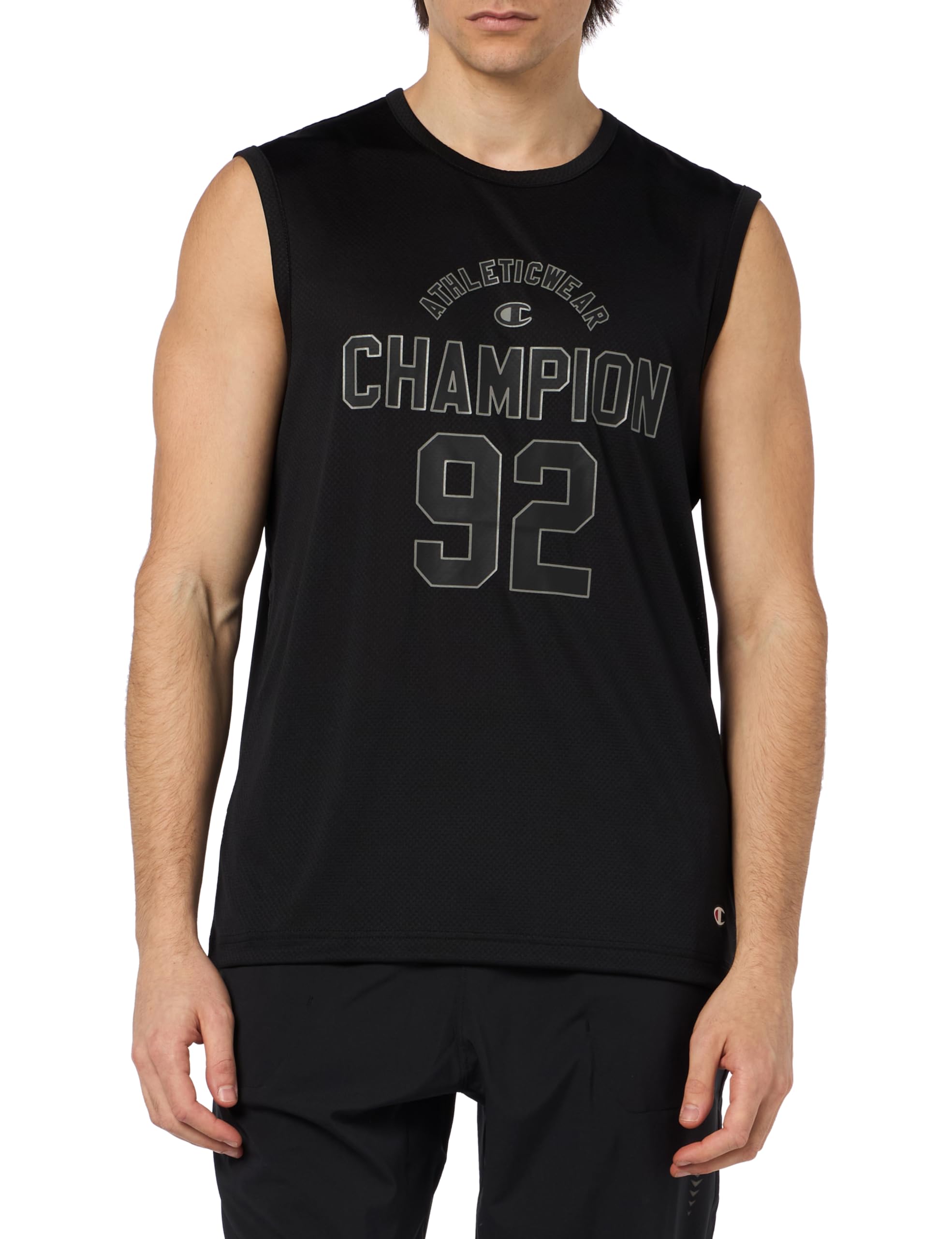 Champion Legacy Modern Basket at The Gym - Micromesh S/L Tank Crewneck T-Shirt, Czarny, L Męski SS24, Czarny, L