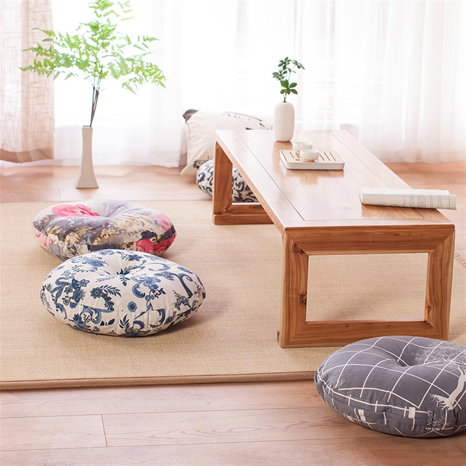 Rundes Bodenkissen für Wohnzimmer, verdickt, abnehmbar, waschbar, Meditations-Yoga-Kissen, weicher Stoff, Futon-Kissen, vielseitiger Bodensitz, 50 x 50 x 13 cm