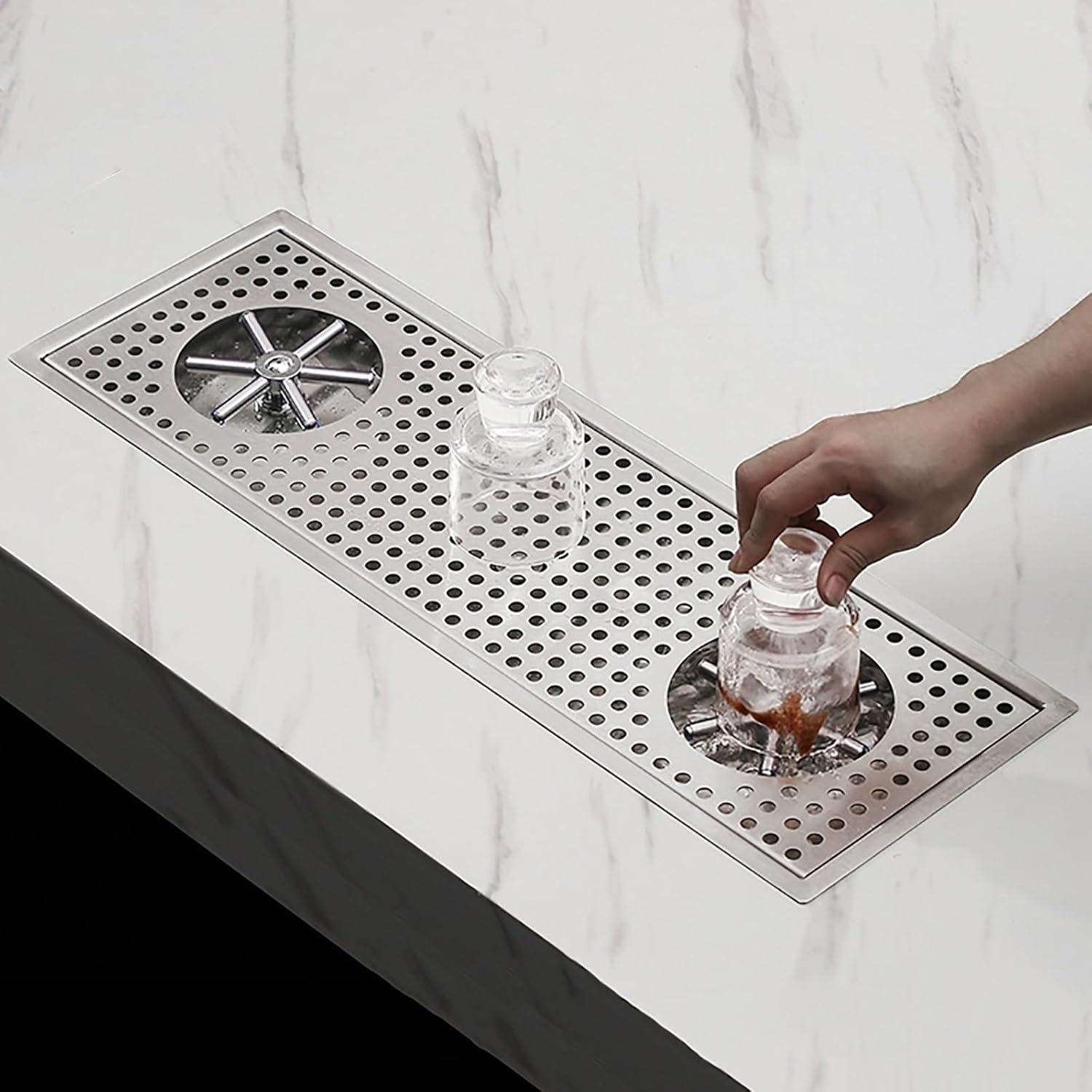 Double Headed Cup Washer Automatic Glass Rinser Cleaner for Coffee Shop, Pitcher Rinser Cleaner Sink Attachment Accessories for Home Bar(Black)
