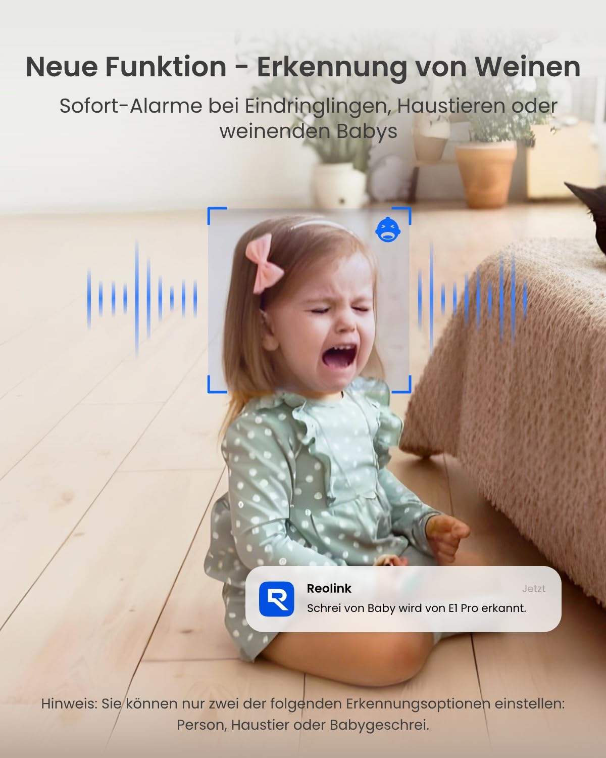 Reolink 3K Überwachungskamera Innen WLAN Schwenkbar, Home und Baby Monitor mit Personen-/Haustier-/Baby-Schreierkennung, Auto-Tracking, 2,4/5GHz WiFi IP Kamera Indoor, 5MP IR-Nachtsicht, E1 Pro