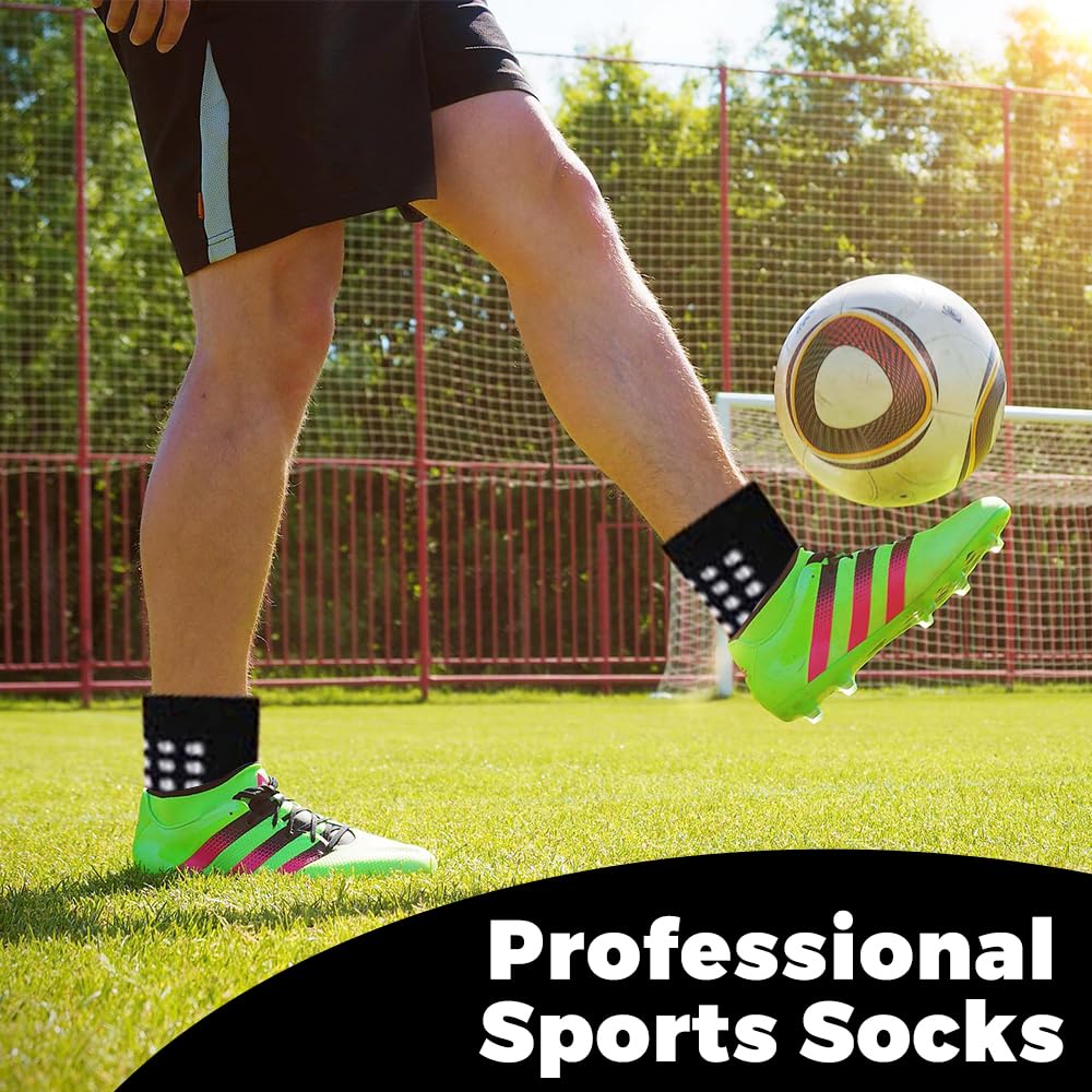 BAIBERRI 5 Pack Men's Soccer Socks Anti Slip Non-Slip Grip Pads for Football Basketball Sports Grip Soccer Socks?Black?