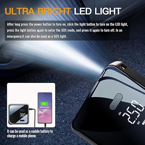 Miniatura 5 de Roveoll air pump for car tires 13 faster portable tire inflator for car 150PSI 5000mAh air compressor