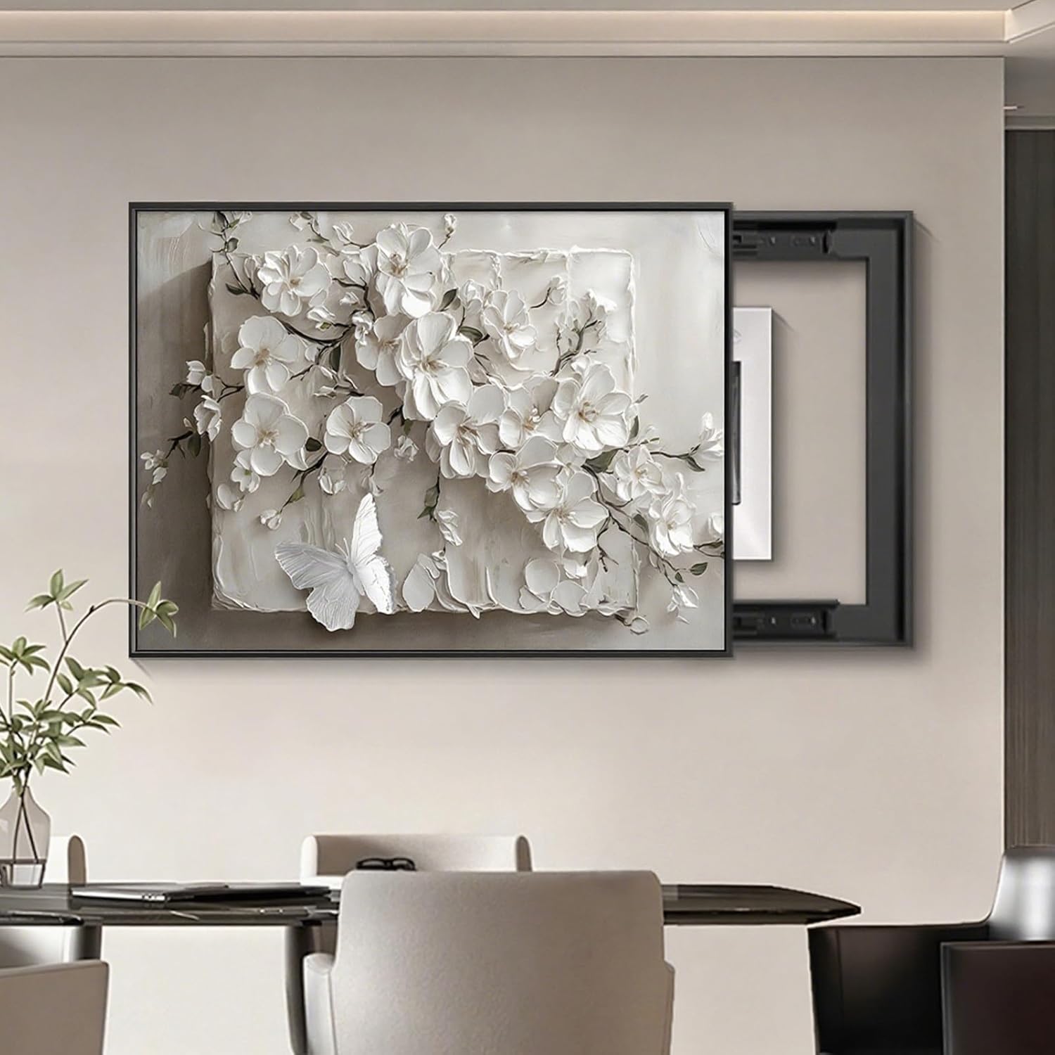 Breaker Box Cover Decorative, Hide Paintings Wall Art with Frame, 3D Wall Art Decorative Circuit Breaker Panels Cover, for Living Room Home Offices(White-1,50 * 40cm/19.7 * 15.7in)