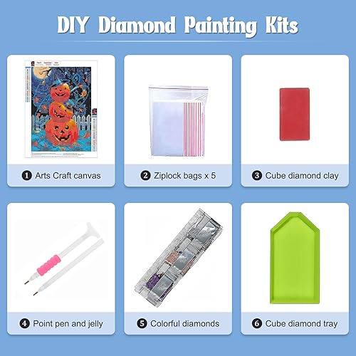 Miniatura 6 de NAIMOER Kits de arte de diamantes de calabaza para adultos, kits de arte de diamantes nocturnos 5D para principiantes, taladro completo para