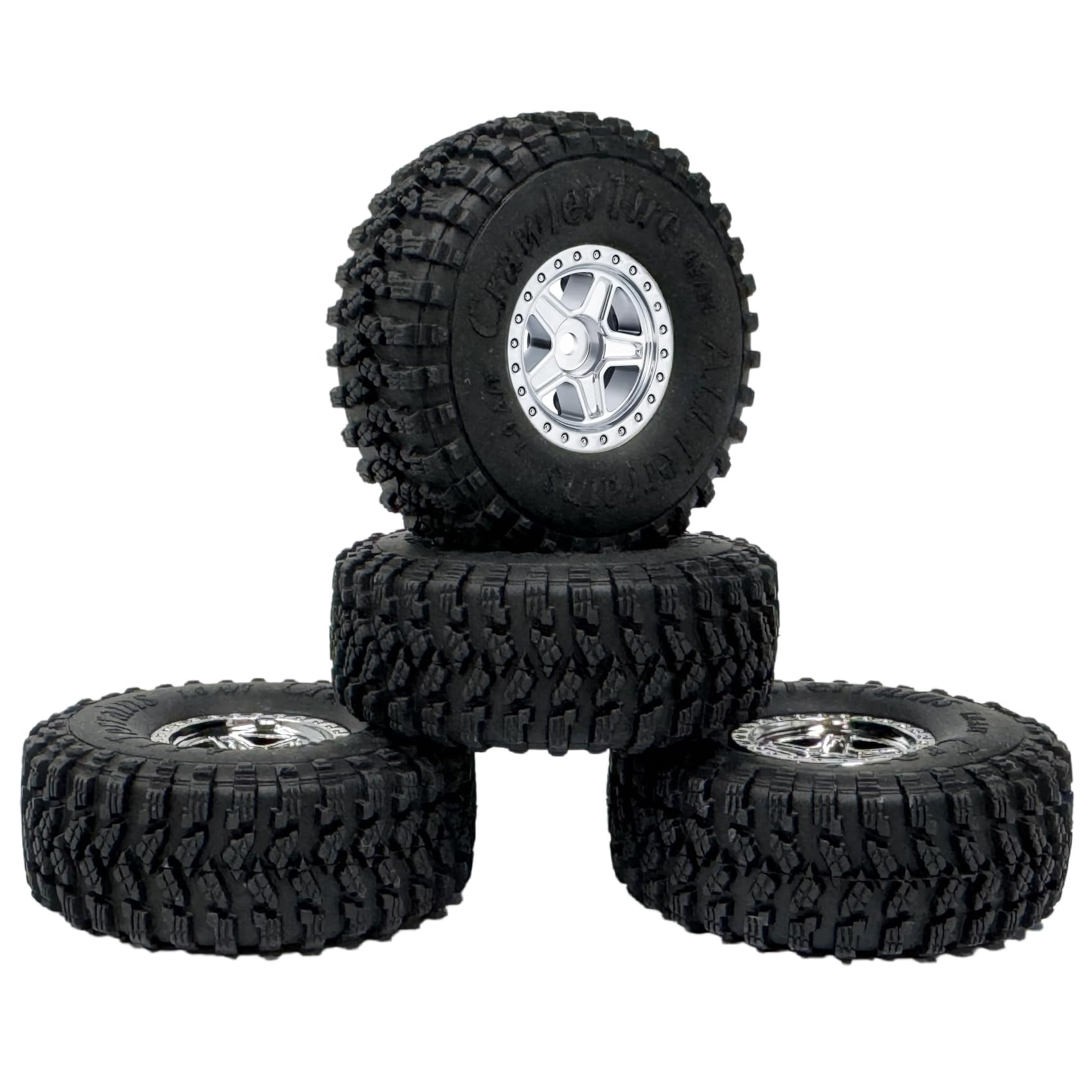 KINGCOO 4PCS 1.0inch Wheel Tires and Plastic 5-Spokes Beadlock Wheel Rim Set for Axial AX24 SCX24 FCX24 TRX4M UTB18 All 1/18 1/24 Scale RC Crawler Car Upgrade Parts Accessories (Silver) - Image 3