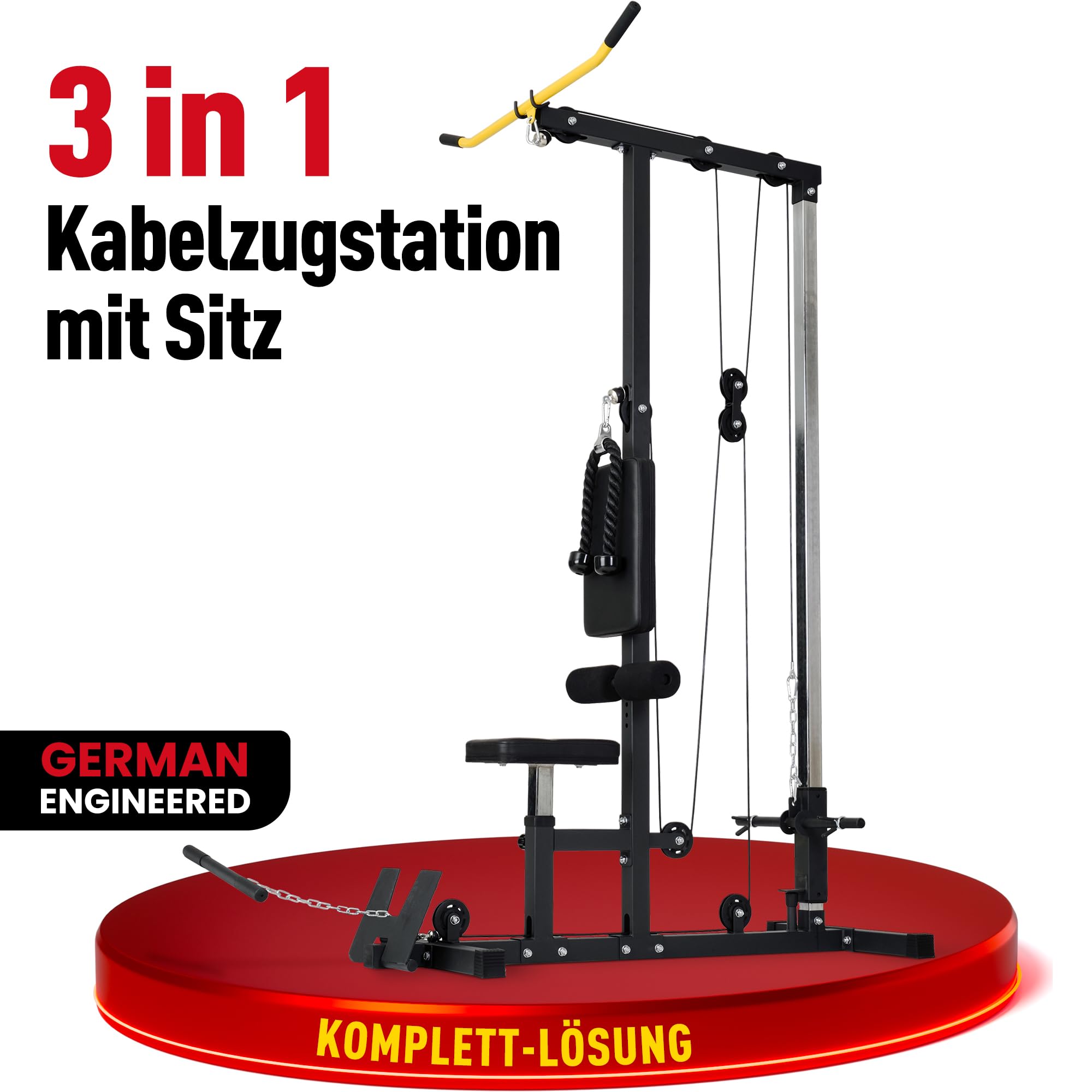 Ultrasport Latzugturm, Robustes Seilzugsystem mit leisen Umlenkrollen, Latzugstation für zu Hause, inkl. Latzugstange, Trizepsseil & Bizepsstange, Nutzergewicht bis 100kg