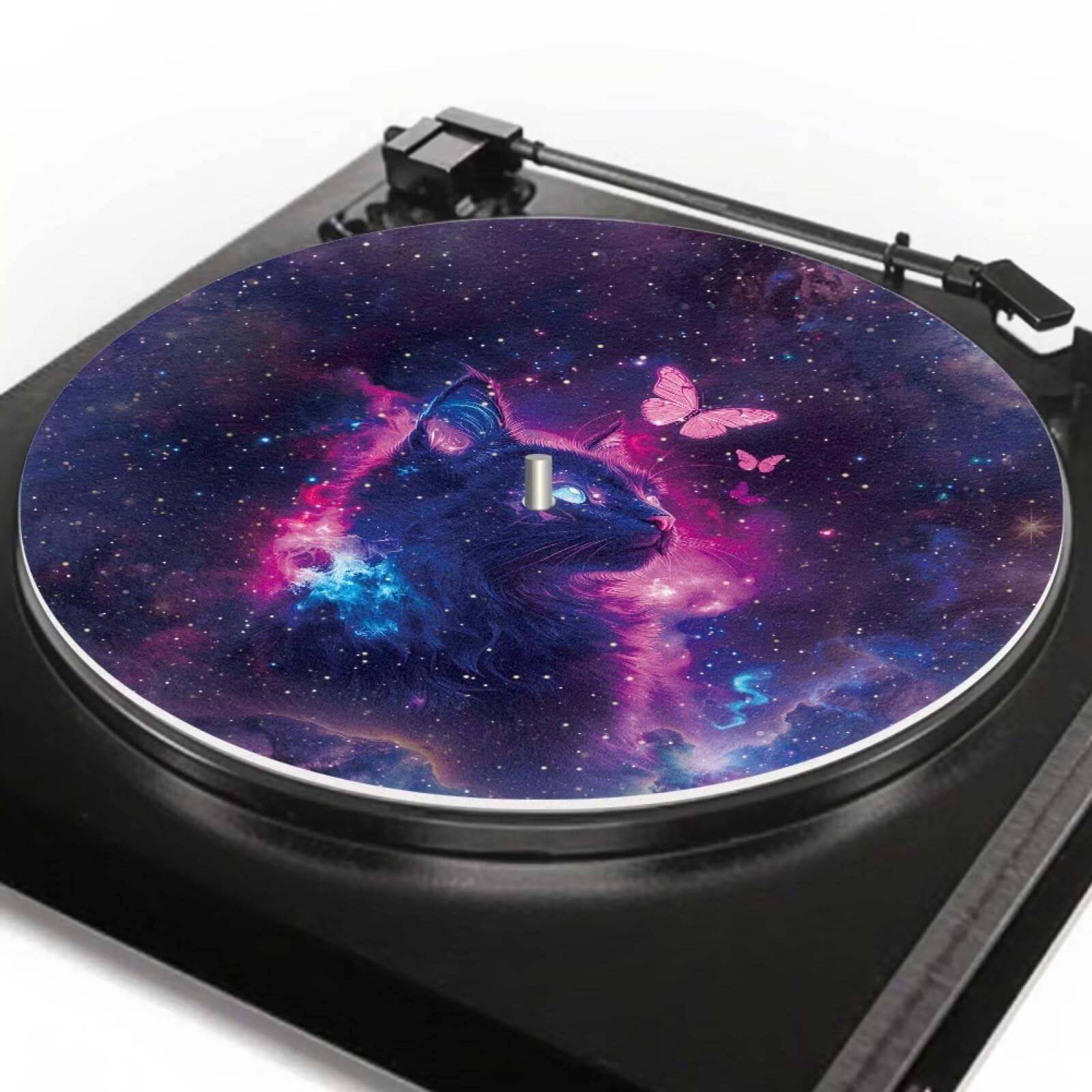 Uorisanigo Galaxy Cat Felt Turntable Mat for 12 Inches Anti-Static Platter Mat, 3MM Thick, Turntable Accessories
