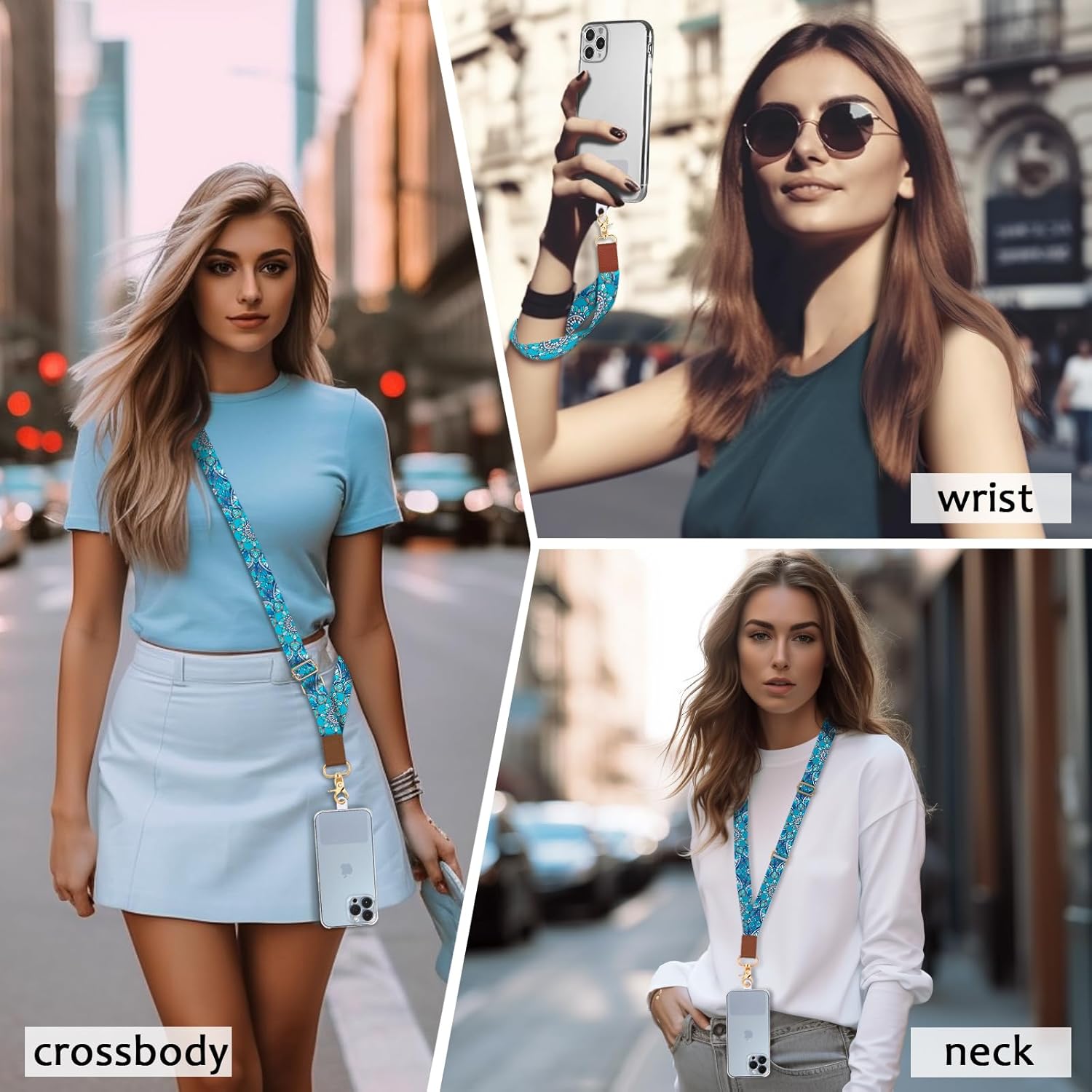 Phone Lanyard Crossbody Wrist Strap, Boho Bohemain Cell Phone Lanyards for Around the Neck Wristlet Shoulder, Adjustable Strap for Car Keys Keychain Wallet ID Badge